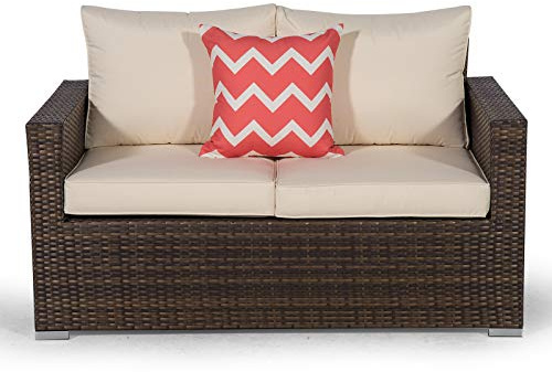 Giardino Sydney Rattan 2 Seater Garden Sofa, Outdoor Seating, Patio Furniture Lovseat with Protective Cover, Brown