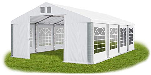 Das Company Partyzelt 5x8m wasserdicht weiß-grau Zelt Dachplane modular 580g/m² PVC ganzjährig Gartenzelt Winter MS/SD