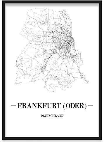 JUNIWORDS Stadtposter, Frankfurt (Oder), Wähle eine Größe, 21 x 30 cm, Poster mit Rahmen, Schrift A, Weiß