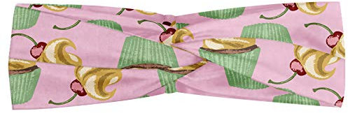 ABAKUHAUS Petit gâteau Bandeau, Crème fouettée et cerise sur le dessus Ton pastel délicieuse pâtisserie restaurant, Serre-tête Féminin Élastique et Doux pour Sport et pour Usage Quotidien, Multicolore