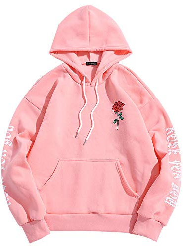 Zaful - Felpa con cappuccio, da uomo, con tasca a marsupio, per l’autunno e l’inverno Rosa 52 EU/XXL