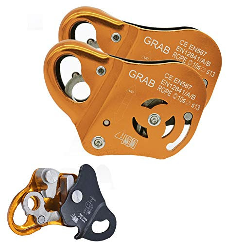 DFGENLY Safety Rope Self-Locking Device 5KN Rope Grab Fall Arrester Protector Portable Rope Brake for Rock Climbing Tree Caving, for 10-13mm,Yellow2pcs