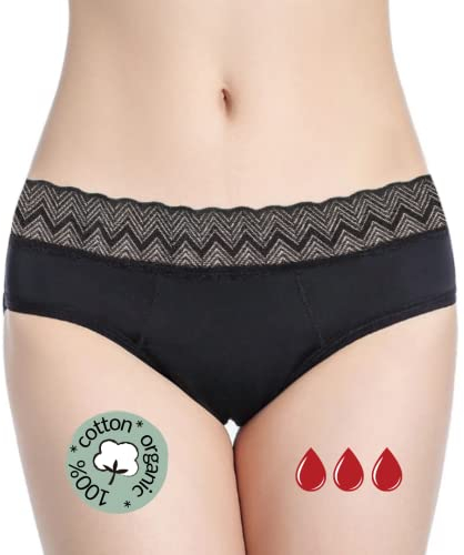 NoBlood Perioden Unterwäsche = 2-3 Tampons - Waschbar - Baumwolle - Ökologisch - Menstruation - Unterwäsche für die Periode - Periodenslips - Absorbierend - Mädchen Damen - XXS / 4XL (Yun, XS)