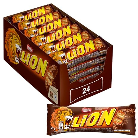 LION Wafer con Caramello ricoperto di Cioccolato al Latte 24 Snack 42g | Barretta di wafer croccate, morbido ripieno di caramello e cereali, copertura di cioccolato al latte. 24 barrette 42g (1008g)