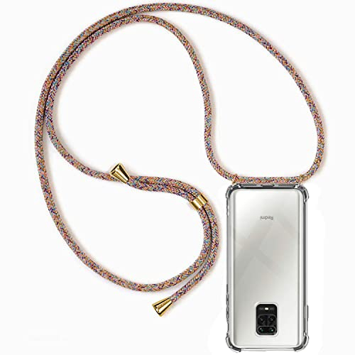 Handykette Hülle kompatibel mit Xiaomi Redmi Note 9S/Note 9 Pro/Note 9 Pro Max, Handyhülle Handy Necklace Hülle mit Band Schutzhülle Kordel zum Umhängen Transparent Weich TPU Silikon Case, Rainbow