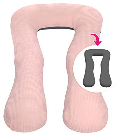 Amilian Schwangerschaftskissen zum Schlafen Lagerungskissen Seitenschläferkissen Ink.Bezug Erwachsene Baby Bed universell groß TYP A Pregnancy Pillow bodypillow Rosa Anthrazit
