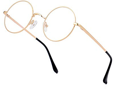 EYLRIM Runde Blaulichtblockierende Brille für Damen und Herren, Kreis, klare Gläser, Metallrahmen, nicht verschreibungspflichtig (A1, Gold)