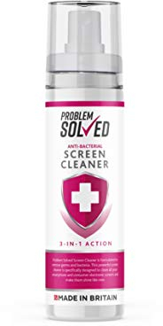Problem Solved Screen Cleaner Anti Bacterial Spray for Monitors TVs Tablets Laptops Smartphones, 100ml