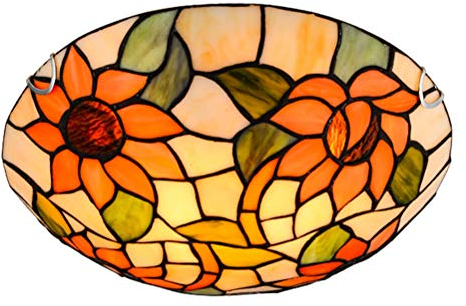 Vintage Deckenleuchte Tiffany Stil Retro Deckenlampe E27 Classy Rund Decken-Beleuchtung Blume Kunst Glas Lampenschirm Eingebettete Installation, für Wohnzimmer Schlafzimmer Esszimmer Loft Flur,40cm