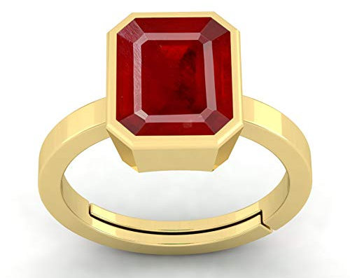 Parineeta Gems Ring für Damen und Herren, vergoldet, 14,25 Karat, 13,40 Karat, A+, Birma, Rubin, Manik, Edelstein, für Damen und Herren, von Lab zertifiziert, Vergoldeter natürlicher Rubin-Choki-Ring,