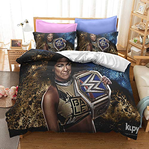 NICHIYOBI World Wrestling Entertainment WWE Bettbezug Bettwäsche Set - Bettbezug und Kissenbezug,Mikrofaser,3D Digital Print dreiteiliger Bettwäsche (13,SK 260x220cm)
