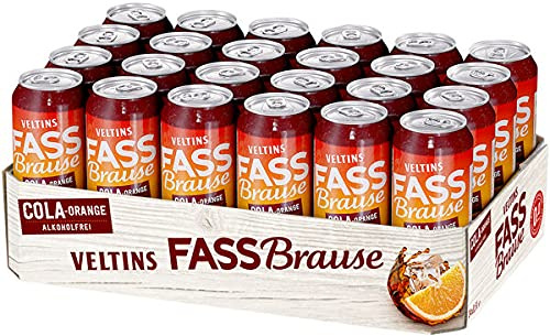 VELTINS Fassbrause Cola-Orange Alkoholfrei, EINWEG (24 x 0,5 l Dose) – Koffeinhaltiges Erfrischungsgetränk mit Cola-Orange-Geschmack, 0,0% Alkohol – mit echtem Fruchtsaft, spritzig & fruchtig