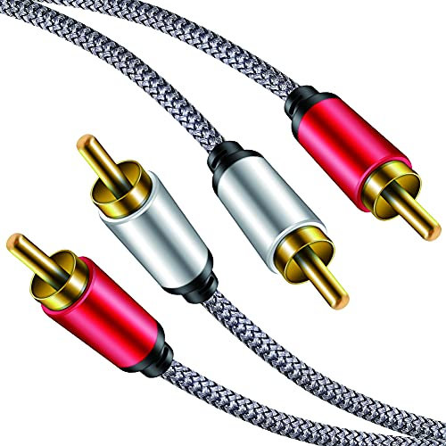 2 RCA Audio Cable 4M,J•LONG 2RCA Male to 2RCA Male Audio Stereo Subwoofer Cable Nylon-Braided Auxiliary Audio Cord for Home Theater, HDTV, Amplifiers, Hi-Fi Systems,Speakers (4M)