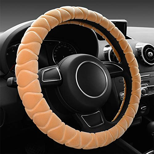 Lenkradbezug Plüsch Warm 36-39cm, Auto Lenkradhülle Anti Rutsch für Künstliche Wolle, Beheizbares Lenkrad Abdeckung Nachrüsten für Auto Winter Schutz Zubehör Universal (Beige)