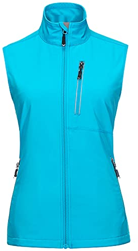 33,000ft Gilet léger pour femme - Imperméable - Col montant - Softshell - Veste réfléchissante sans manches pour l'équitation, la course, le golf, la randonnée, la marche, la pêche, bleu, L