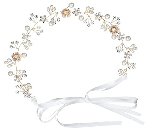 Niaciswe Haarband Braut Blumen Brautschmuck Haardraht Haarschmuck Hochzeit Blumenkranz Perlen Strass Gold für Frauen und Mädchen