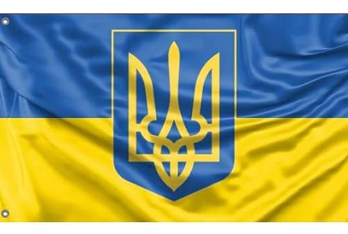 Bandiera dell'Ucraina con stemma | Stampa dal design unico | Made in EU (90 x 150 cm)