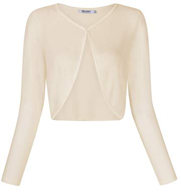 KOJOOIN Damen Bolero Kurz Strickjacke Langarm Cardigan Schulterjacke Bolerojacke Schulterjacke Casual Top Vanille-a M