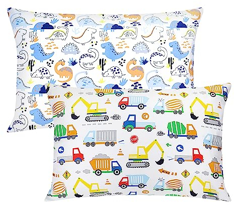 Kissenbezug Kinder Baby Kopfkissenbezug Baumwolle Toddler Pillowcase Kissenbezüge Kissen 40 x 60 cm Junge Kissenhülle Mädchen, Geschenke zum Kindertag Dinosaurier Lastwagen