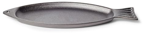 Sur La Table Cast Iron Fish Pan – Pre-Seasoned Grill-to-Table Cookware for Whole or Filleted Fish, Decorative Shape, Even-Heating, Outdoor Grill