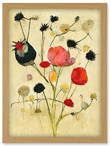 Doppelganger33 LTD Wild Flower Pastel And Ink Illustration Abstract Artwork Framed Wall Art Print A4