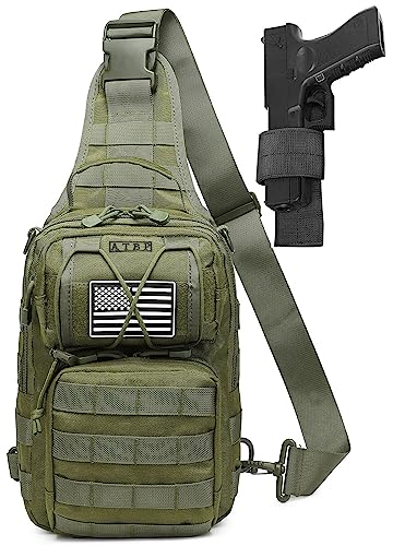 ATBP Taktischer Sling-Rucksack für Herren, Militär, Schulter-Rucksack, Crossbody-Tasche mit Holster, 10 Liter, Grün (Army Green), Traditionell