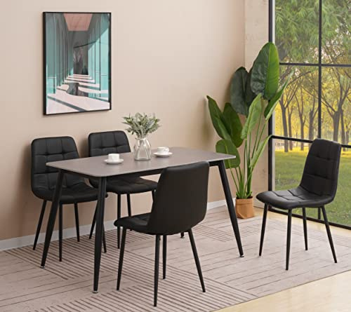Folk bury Set mit 4 Esszimmerstühlen, mit Stoffbezug oder Kunstleder, mit Metallbeinen, für Büro, Ankleidezimmer, Lounge, Schlafzimmer, Wohnzimmer (schwarzes Kunstleder)