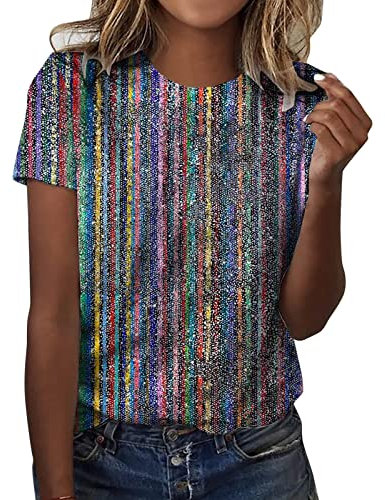 STRY Top Elegante con Paillettes,Bluse Azzurre,Canotta Colorata,Canottiera Fluo,Top Donna Sportivi,Bluse Blu Elettrico,Bluse Rosa Cipria,Bluse Camicie Eleganti in Pizzo,Bluse Fiori,Blusa fiorata