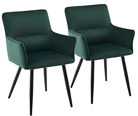 CLIPOP Esszimmerstuhl 2er Set Samt Küchenstuhl Polsterstuhl mit Armlehne und Metall Beine, Retro Design Armlehnstuhl Sessel für Wohnzimmer Esszimmer (2er, Samt Grün)