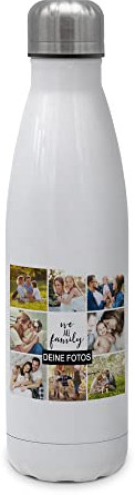 PhotoFancy® - Personalisierte Trinkflasche 'Collage' - Thermo-Trinkflasche mit eigenem Foto selbst gestalten - Thermosflasche aus Edelstahl - 500 ml - Layout Collage 8 Bilder