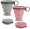 LFBEST Set di 2 Bicchieri Pieghevoli in Silicone con Coperchio in Plastica, Riutilizzabili e Portatili, per Campeggio, Picnic, Escursioni, Viaggi (Rosa e Grigio)