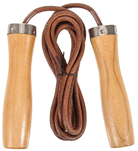 Sports Jumping Rope Wooden Handle Jump Rope Leather Skipping Rope Adjustable Exercising Rope with Ball Bearing Physical Education Equipment for Boys Girls Boxing Workout Fitness