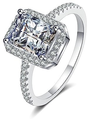 Ringe Damen XL, Herrenring Silber 925 Weißer 2 Karätiger Moissanit mit 4 Zinken Geschenkring Zum Geburtstag Größe 58 (18.5)