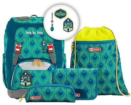 Step by Step Grade Set 5-teilig Magic Castle Rucksack Kinder Schulrucksack mit Hüft- und Brustgurt Sportbeutel, Schulranzen, Bestücktes Federmäppchen 22 Liter Easy Grow System
