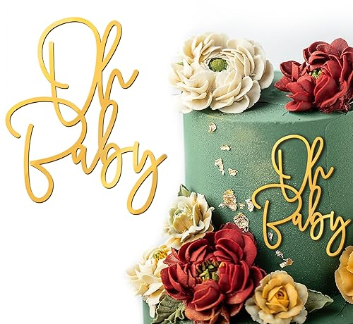 RYMAUP®Gold Acrylic Cake Topper 'Oh Baby', Kuchenaufsatz Deko Kuchen Muffin Cupcake Babyparty Baby Shower Tortenstecker