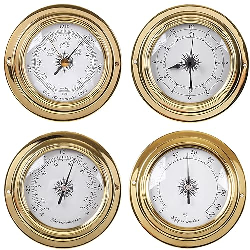 Barometer-Thermometer-Hygrometer-Uhr, analoge Wetterstation, Wetterbarometer für drinnen und draußen, Barometer für Zuhause, Barometer für Wand, Fischerboot, Babyzimmer, Büro