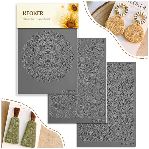 Keoker Boho-Texturblätter-Set, funktioniert mit Boho-Polymer-Tonschneider, der gleiche Effekt wie Polymer-Ton-Texturroller, (1-3)