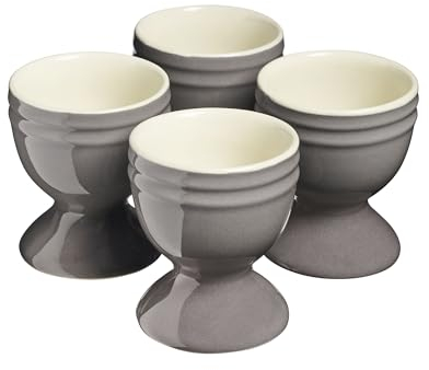 Cooks Professional Set of 4 Colourful Egg Cups | 40ml Durable Chip Resistant Ceramic Stoneware Dinnerware Graduated Design Egg Holders | Dishwasher & Microwave Safe | Grey