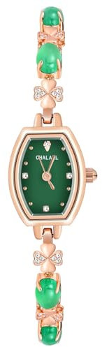 MicLee Montres Analogique à Quartz Femme Fille Luxe Montre à Cadran Verte orné Zircons Brillants Montre Etanche avec Chaîne en Cuivre avec Pierres Vertes Bijoux Elégantes