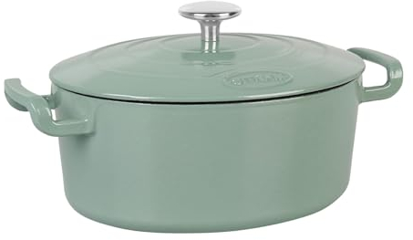 Sitram 715405 Sitrabella - Cacerola ovalada (hierro fundido esmaltado, 26 cm, 4 litros, exterior esmaltado, color verde salvia, interior blanco, todas las fuentes de calor, incluida la inducción,