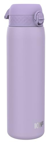 ION8 1 Liter Leicht Edelstahl Trinkflasche, Nicht IsoliertAuslaufsicher, Einhandöffnung, Sichere Verriegelung, Spülmaschinenfest, Klappdeckel, Tragegriff, Leicht zu Reinigen, Lila
