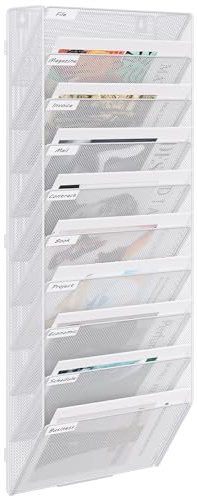 EasyPAG 10 Compartiments Assembler Métal Porte Revue Mural Porte Document Suspendu A4 Organisateur de Bureau à Suspendre Banette de Rangement Range Papier Corbeille a Courrier Murale,Blanc