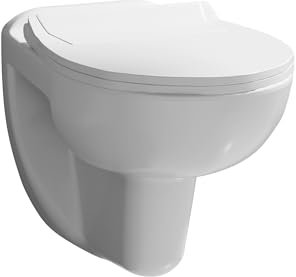 Balterley Wall Hung Toilet, Round Soft Close Toilet Seat for Bathroom and Cloakroom, Toilets for Bathrooms, Wall Hung Pan with Soft Close Seat for Bathroom and Cloakroom - 355 x 535 x 390mm (White)