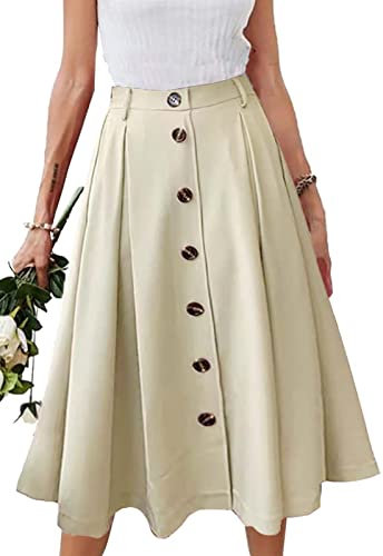 JayscreateEU Sommerrock Damen Lang Hohe Taille Rock Knielang A Linie Damen Mit Taschen Herbst Rock mit Fransen