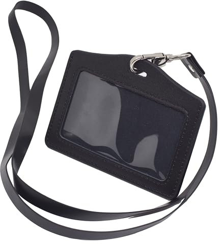 BAWAKO Porta badge in vera pelle, porta badge in pelle resistente, con cinturino in pelle PU (nero, H)