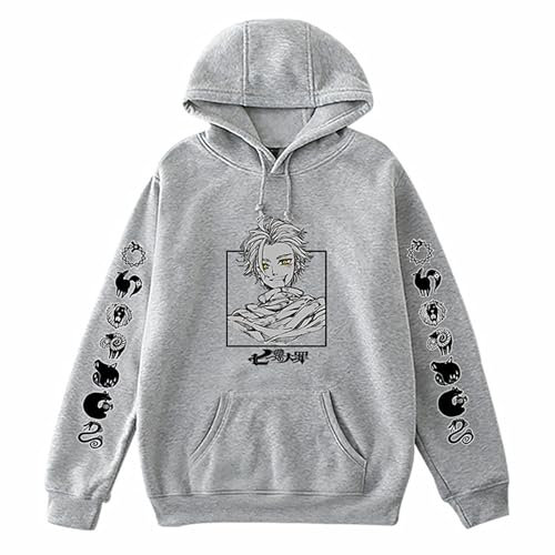 Sweat à capuche unisexe avec imprimé dessin animé « Anime The Seven Deadly Sins » - Cadeau de cosplay pour les fans de manga Meliodas, Gris-2., XXL