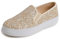 Feversole Women's Fashion Slip-On Trainer Casual Flat Loafers，Skater Pumps Trainers Sneakers Shoes Light Gold Glitter Size 5.5