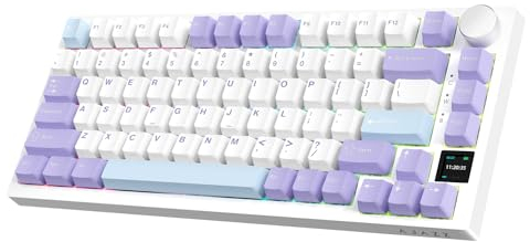 AJAZZ AK820PRO Wireless Mechanical Keyboard,2.4G/BT5.0/USB-C Gaming Keyboard 75% Layout 81 Keys with TFT Color Display&CNC Knob,RGB Backlight Hot-Swap,PBT Keycap,4000mAh Battery-Purple(Linear Switch)