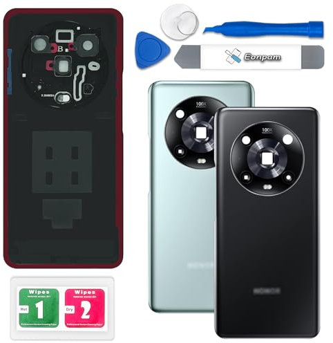 Eonpam Akkudeckel für Honor Magic4 Pro Rückseite Glas Original Backcover Back Glas Ersatz Reparatur Set mit Kameraobjektiv (Schwarz)