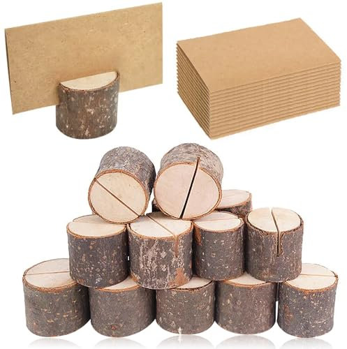 YWKJDDM Kartenhalter Holz, 20 Stück Rustikale Tischkartenhalter Mit Kraftpapier, Platzkartenhalter Memohalter für Hochzeit Deko